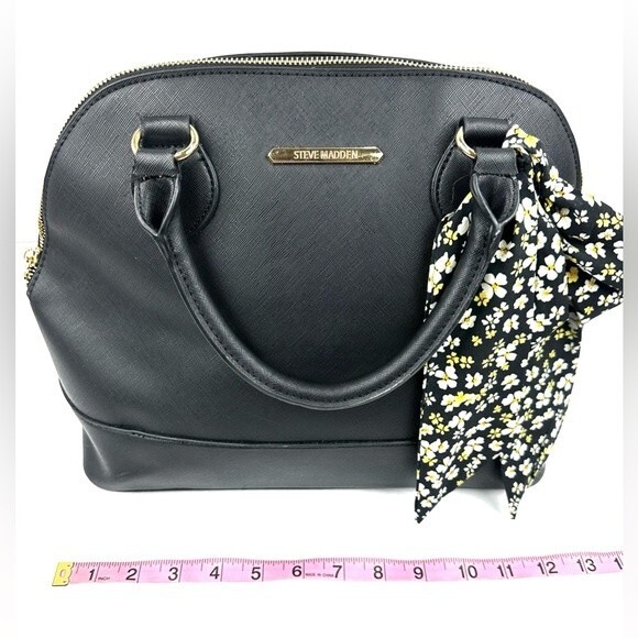 Steve Madden Black Large Dome Crossbody Bag with Gold Hardware/scarf accessorie - Picture 13 of 16